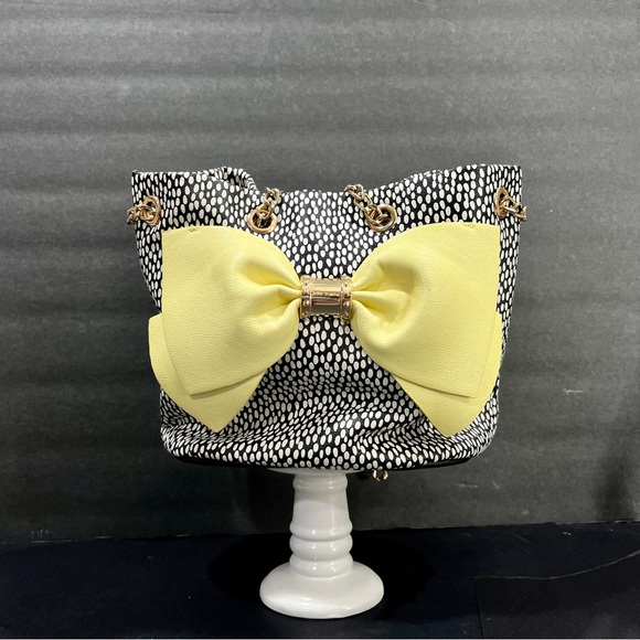 Betsey Johnson Yellow & Black Polka Dot Bow Tote - Picture 6 of 11
